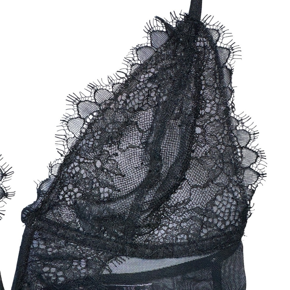 VICTORIA'S SECRET SEXY BLACK LACE MESH SLIP-ON BODYSUIT  ONE-PIECE LINGERIE S - Picture 3 of 16